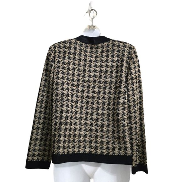 Ming Wang Tan & Black Houndstooth Collarless Cardigan Sz M - Picture 6 of 11